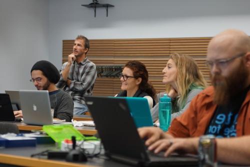 Hackathon participants brainstorm how the group could expand current flood mapping efforts in the City of Norfolk.