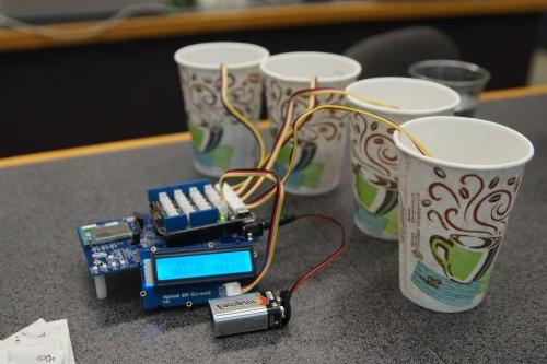 An Intel Edison board monitors the salinity and soil moisture of four different conditions likely to be seen during flood events